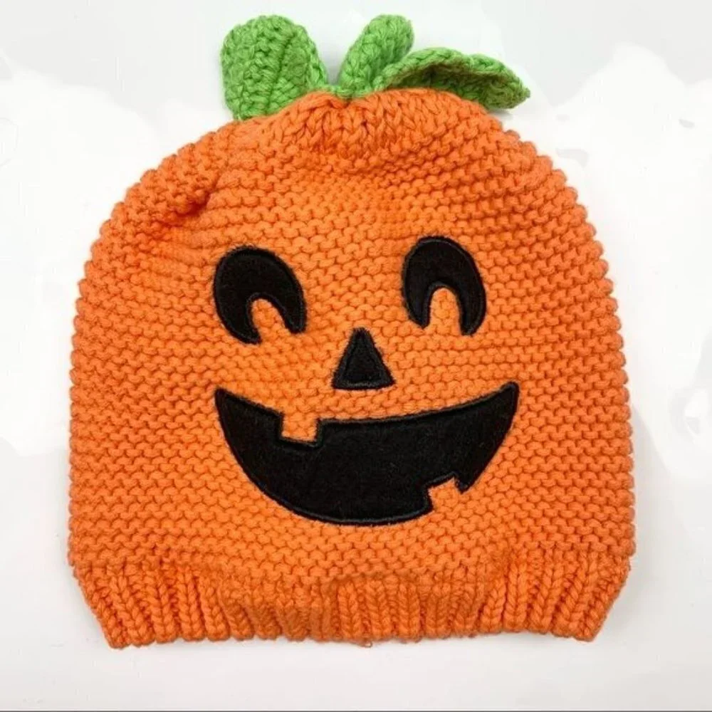 Carter's Baby Jack‎ O' Lantern Pumpkin Knit Halloween Hat Size 3-9 Months